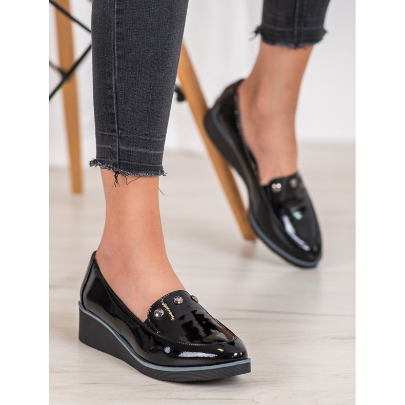 Vinceza Lakierowane Czółenka Na Koturnie czarne 1