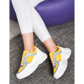 SHELOVET Modne Sznurowane Sneakersy białe żółte 4