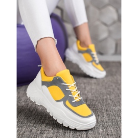 SHELOVET Modne Sznurowane Sneakersy białe żółte 5