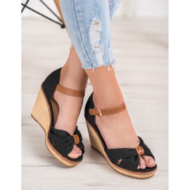 SHELOVET Sandałki Na Wysokiej Koturnie czarne 2