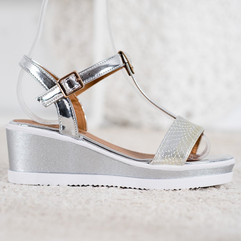 SHELOVET Srebrne Koturny Z Eko Skóry szare 2