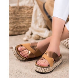 SHELOVET Klapki Na Platformie brązowe żółte 2