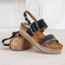 SHELOVET Sandały Na Platformie Snake Print czarne 1