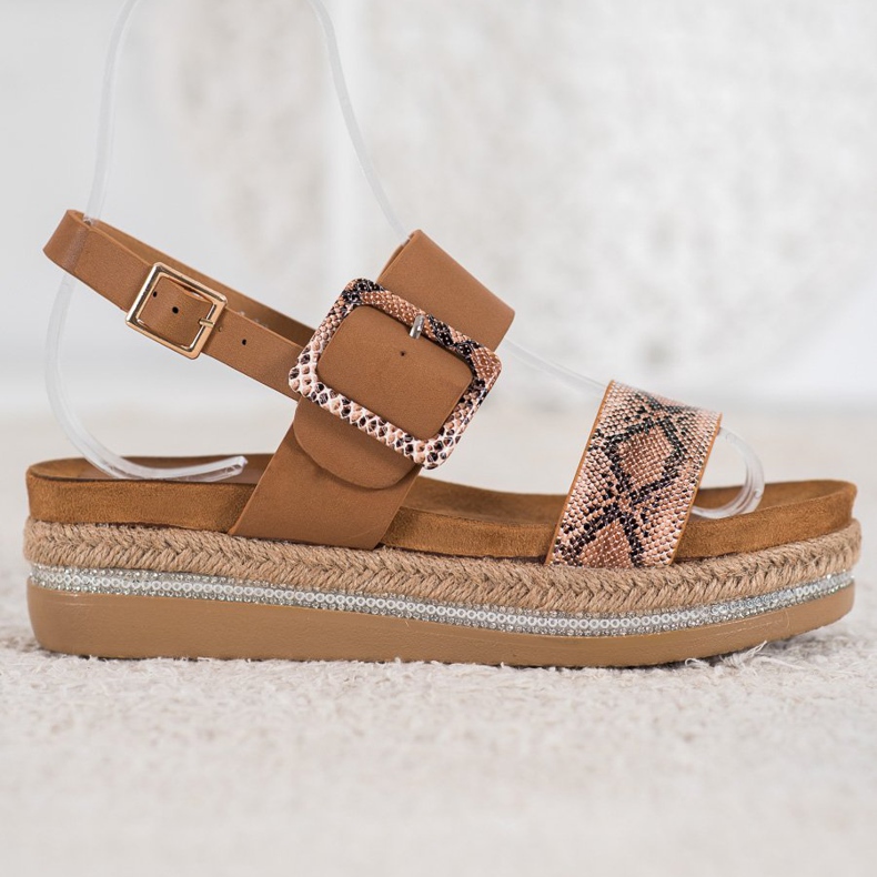 SHELOVET Sandały Na Platformie Snake Print brązowe 2