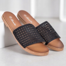 Renda Ażurowe Klapki czarne 1