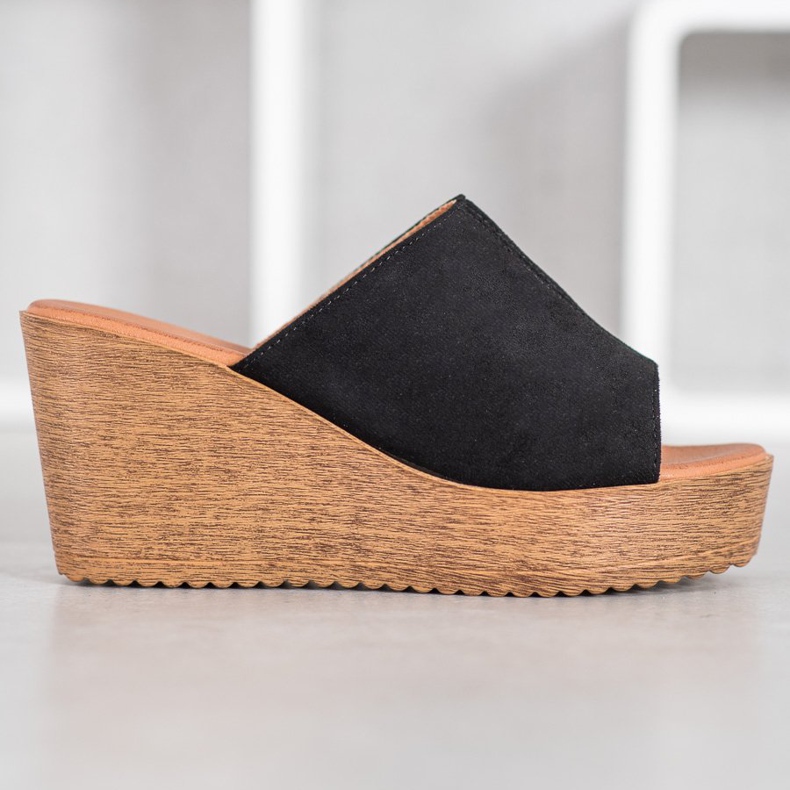 Renda Klapki Na Wysokiej Koturnie czarne 2