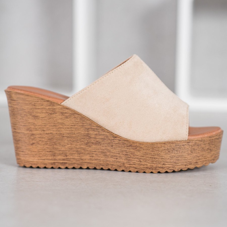 Renda Klapki Na Wysokiej Koturnie brązowe 1