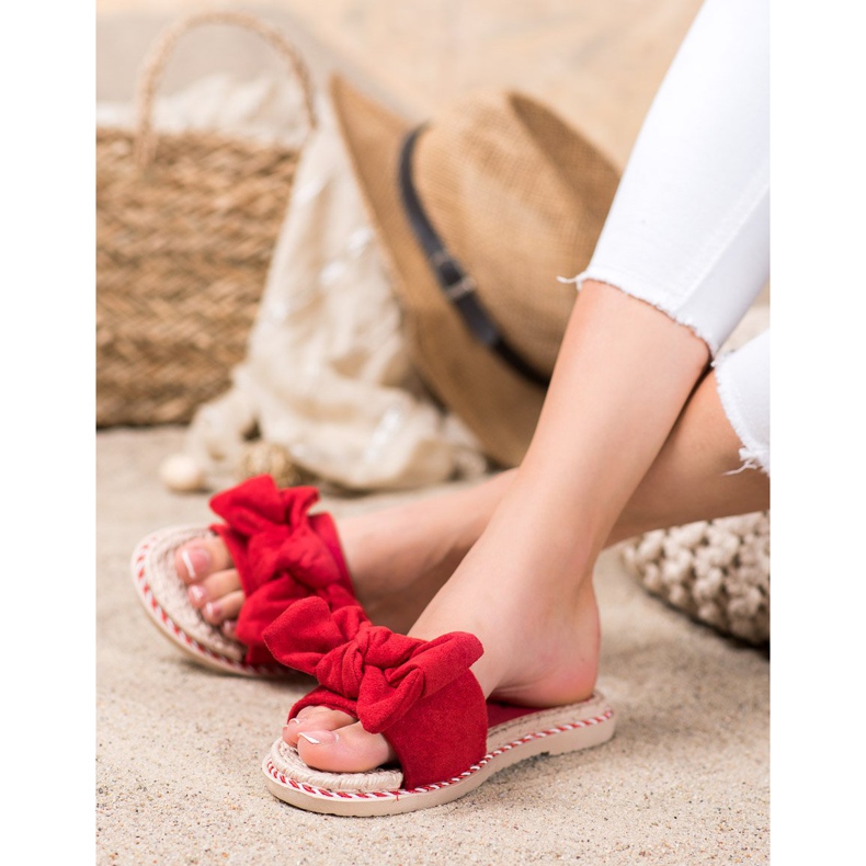 Anesia Paris Stylowe Klapki Z Zamszu czerwone 1