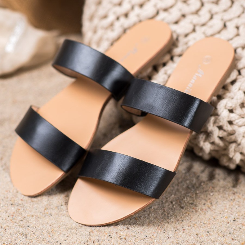 Mannika Klasyczne Klapki Z Eko Skóry czarne 1