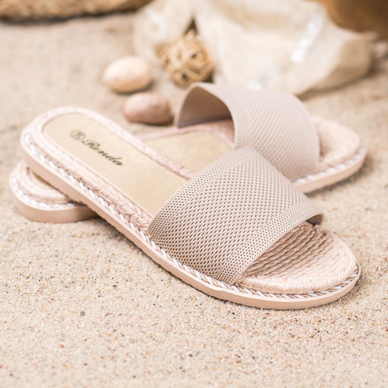 Renda Tekstylne Beżowe Klapki beżowy 1