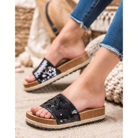 Kylie Czarne Klapki Z Cekinami 2