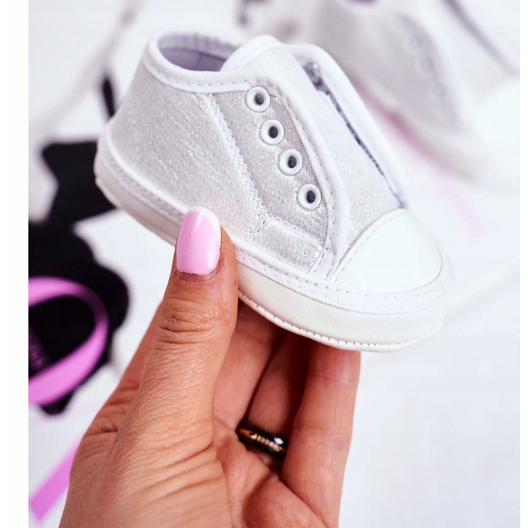 Apawwa Trampki Dziecięce na Rzepy Z Brokatem Chrzest Srebrne Milley białe 1