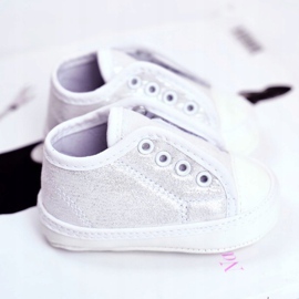 Apawwa Trampki Dziecięce na Rzepy Z Brokatem Chrzest Srebrne Milley białe 2