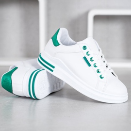 SHELOVET Sneakersy Na Platformie białe zielone 3