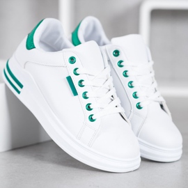 SHELOVET Sneakersy Na Platformie białe zielone 4