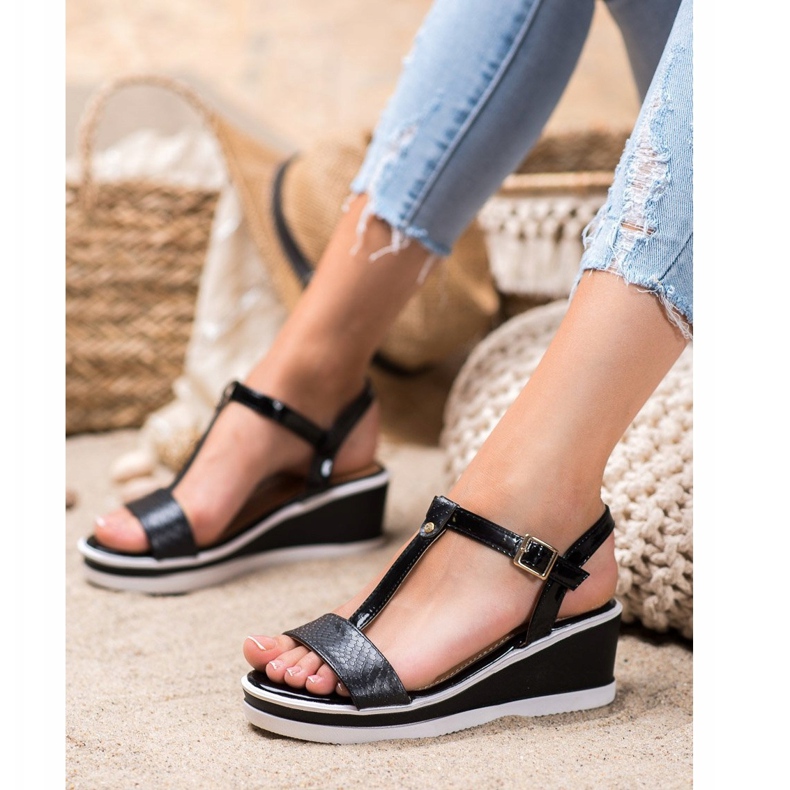 SHELOVET Czarne Koturny Z Eko Skóry 2