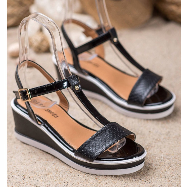 SHELOVET Czarne Koturny Z Eko Skóry 1