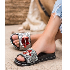 SHELOVET Srebrne Klapki Z Aplikacją szare 1