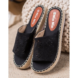 Nio Nio Klapki Na Słomkowej Platformie czarne 2