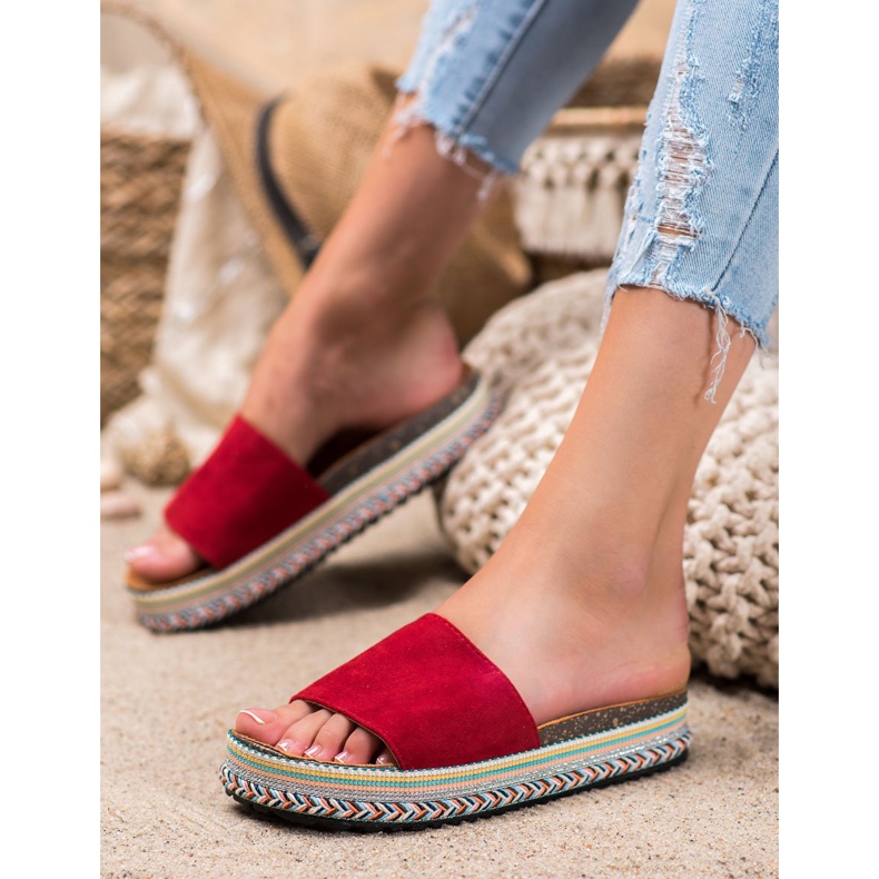 Renda Klapki Na Platformie czerwone 1