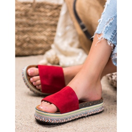 Renda Klapki Na Platformie czerwone 2