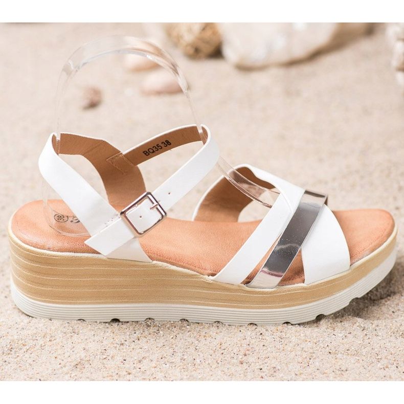 Renda Sandały Na Koturnie białe 2