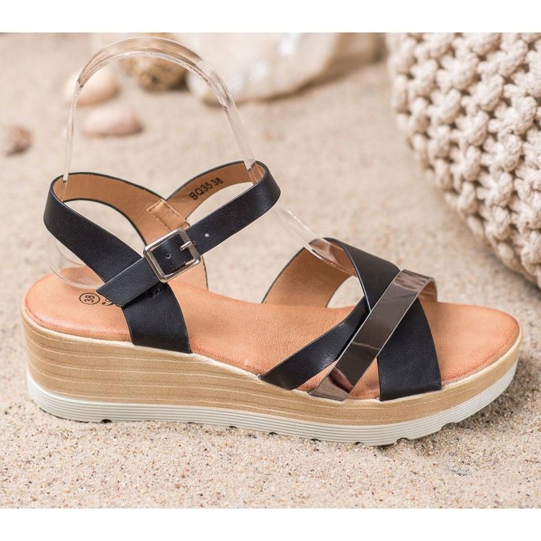 Renda Sandały Na Koturnie czarne 1