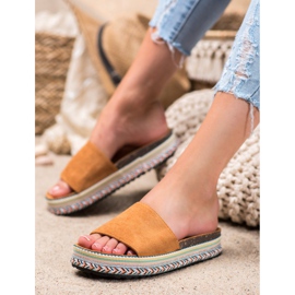 Renda Klapki Na Platformie brązowe 1