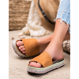 Renda Klapki Na Platformie brązowe 2