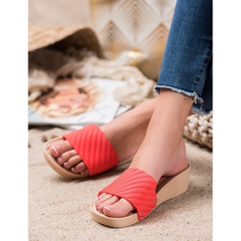 Bona Stylowe Klapki Na Platformie czerwone 1