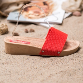 Bona Stylowe Klapki Na Platformie czerwone 2