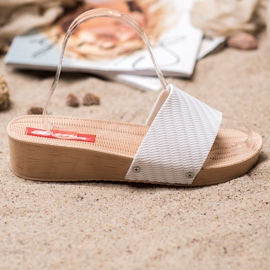 Bona Stylowe Klapki Na Koturnie białe 1