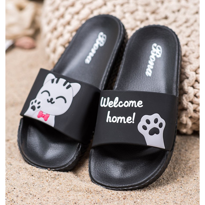 Bona Czarne Klapki Z Aplikacją 1