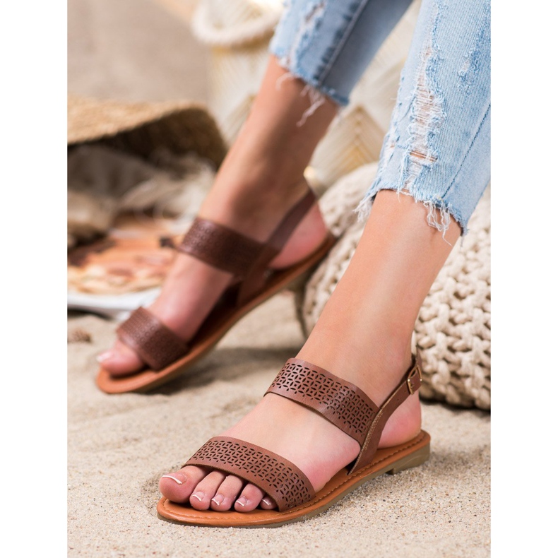 Mannika Ażurowe Sandałki brązowe 1