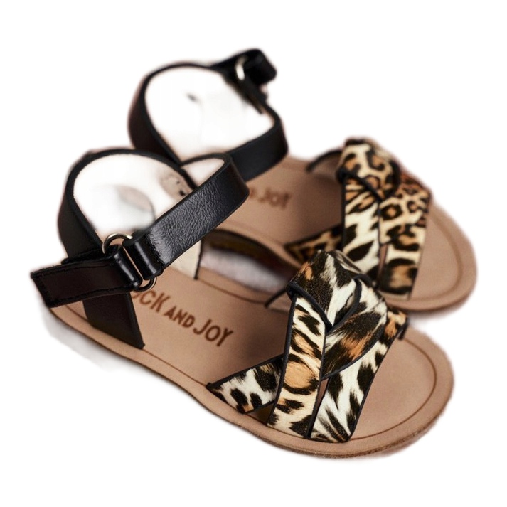 FRROCK Dziecięce Sandałki Na Rzepy Panterka Mimi brązowe czarne pomarańczowe 2