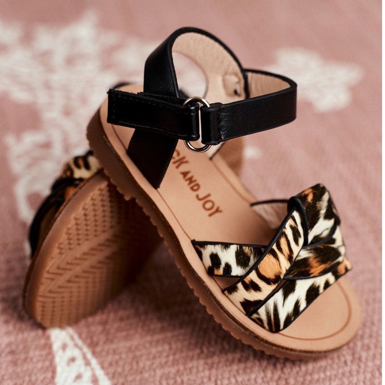 FRROCK Dziecięce Sandałki Na Rzepy Panterka Mimi brązowe czarne pomarańczowe 4