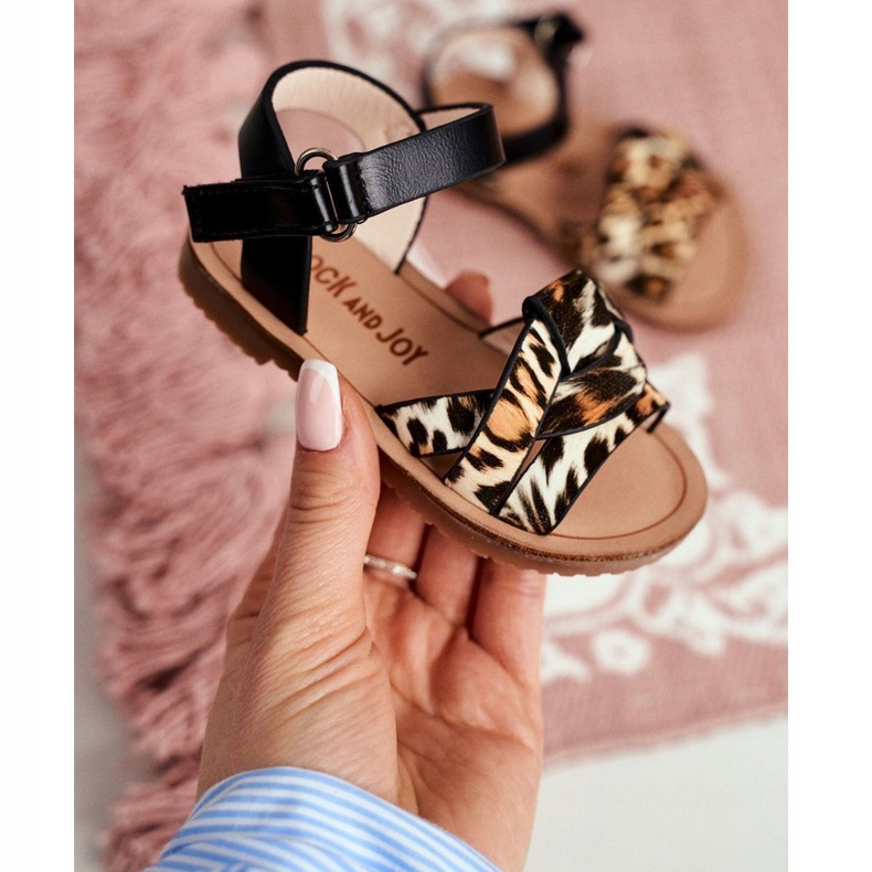 FRROCK Dziecięce Sandałki Na Rzepy Panterka Mimi brązowe czarne pomarańczowe 1