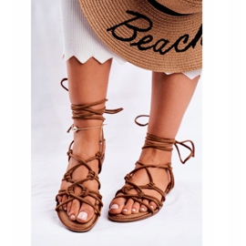 PS1 Sandałki Damskie Wiązane Camel Negros brązowe 2