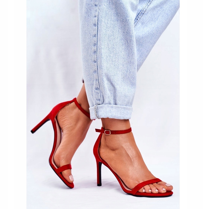 PS1 Sandały Damskie Na Szpilce Klasyczne Czerwone Basilian 1