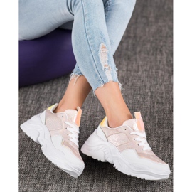 SHELOVET Sneakersy Z Eko Skóry białe wielokolorowe różowe 2
