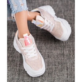 SHELOVET Sneakersy Z Eko Skóry białe wielokolorowe różowe 3