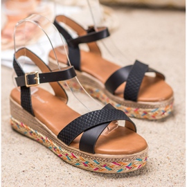 Small Swan Modne Sandałki Z Eko Skóry czarne 2