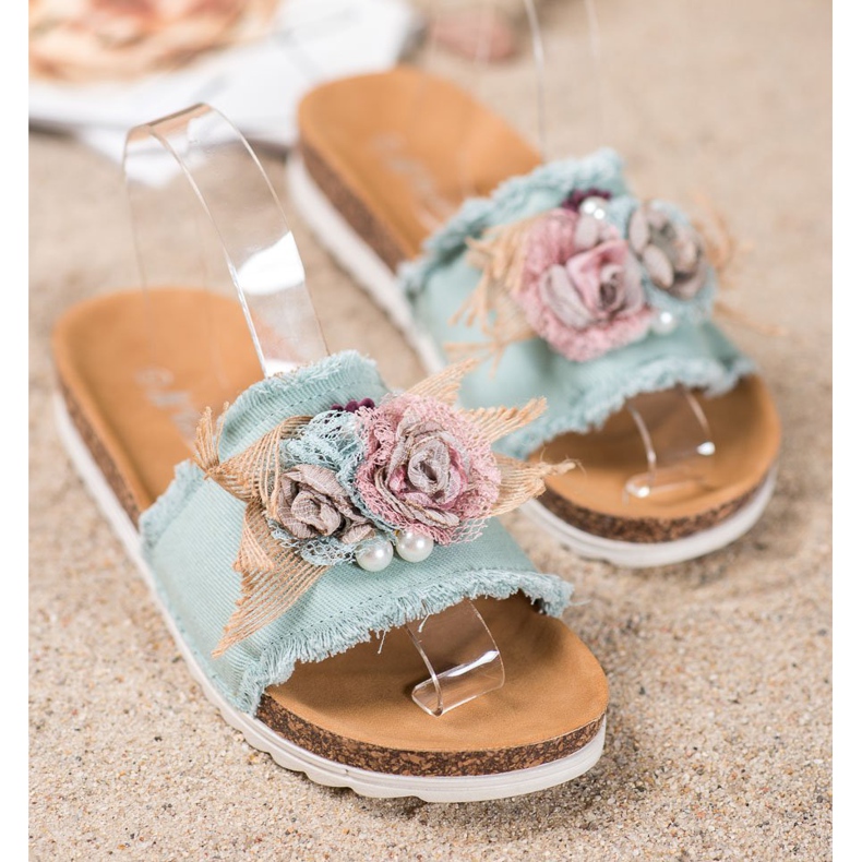 SHELOVET Modne Klapki brązowe zielone 2