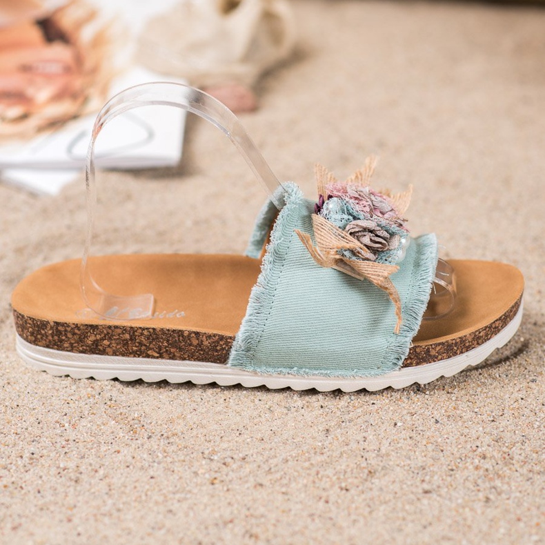 SHELOVET Modne Klapki brązowe zielone 1