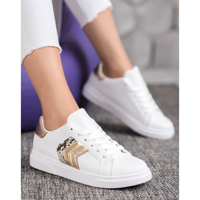 SHELOVET Modne Buty Z Eko Skóry białe żółte 2