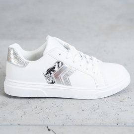 SHELOVET Modne Buty Z Eko Skóry białe szare 2