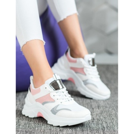 SHELOVET Stylowe Sneakersy białe różowe szare 1