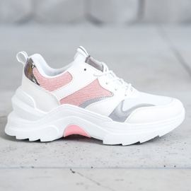 SHELOVET Stylowe Sneakersy białe różowe szare 2