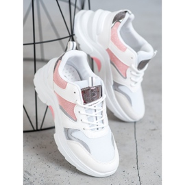 SHELOVET Stylowe Sneakersy białe różowe szare 3