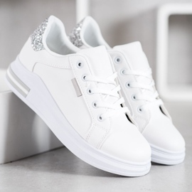SHELOVET Modne Sznurowane Sneakersy białe szare 3